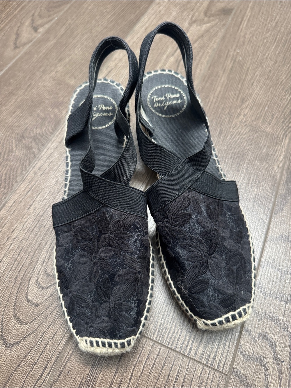 Toni Pons Black Lace Espadrille Slingback Sandals